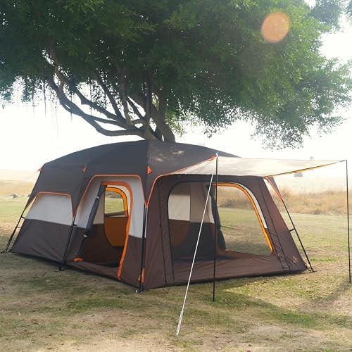 Twelve person brown cabin tent with mesh — photo 3