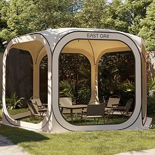Large Beige Pop Up Screen Gazebo 12x12