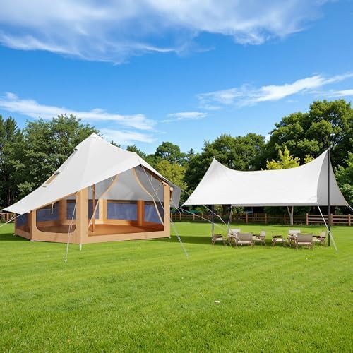 Large canvas yurt with integrated canopy