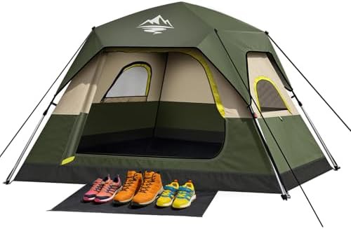 Instant family tent with welcome mat