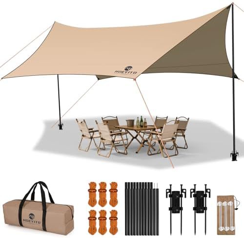 Large khaki anti-UV camping awning tarp