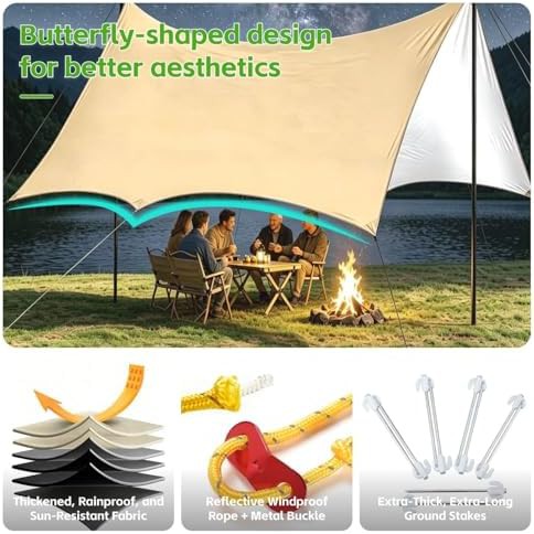 Khaki reflective heavy duty camping tarp — photo 5