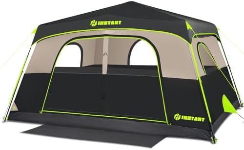 Instant four person camping shelter with rainfly